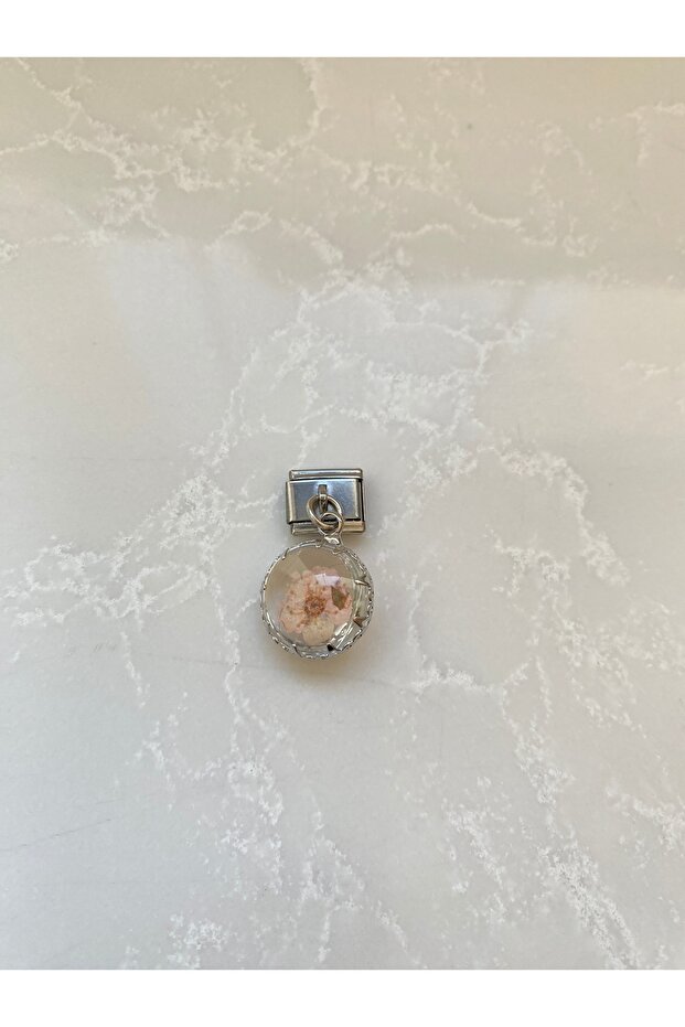 Stainless Steel Dangle Epoxy Dry White Flower Italian Charm