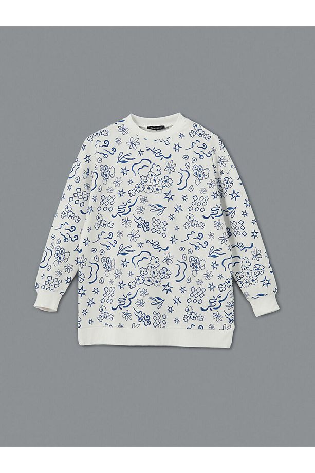 LCW Modest Desenli Oversize Kadın Sweatshirt Tunik - 1