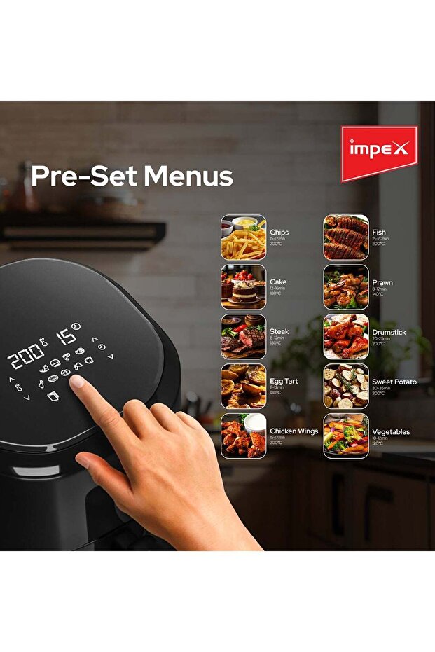 Impex 4.5L Digital Air Fryer, 1200W, Adjustable Temp Control, Oil-Free Cooking, Black -  AF 4307 - 4