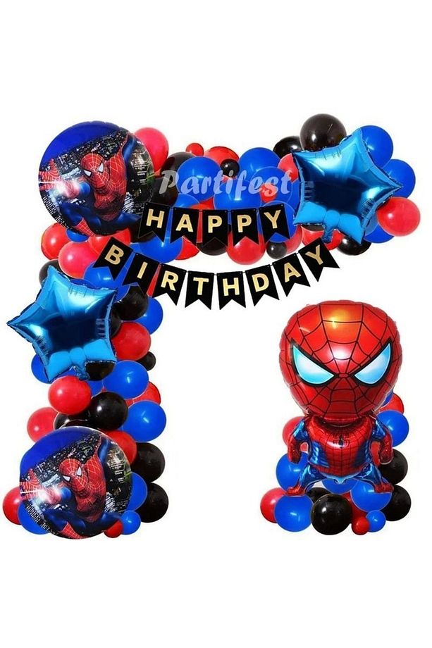 Spiderman Örümcek Adam Balon Set Balon Folyo Set Spiderman Konsept Doğum Günü Set Yaş Balon - 1