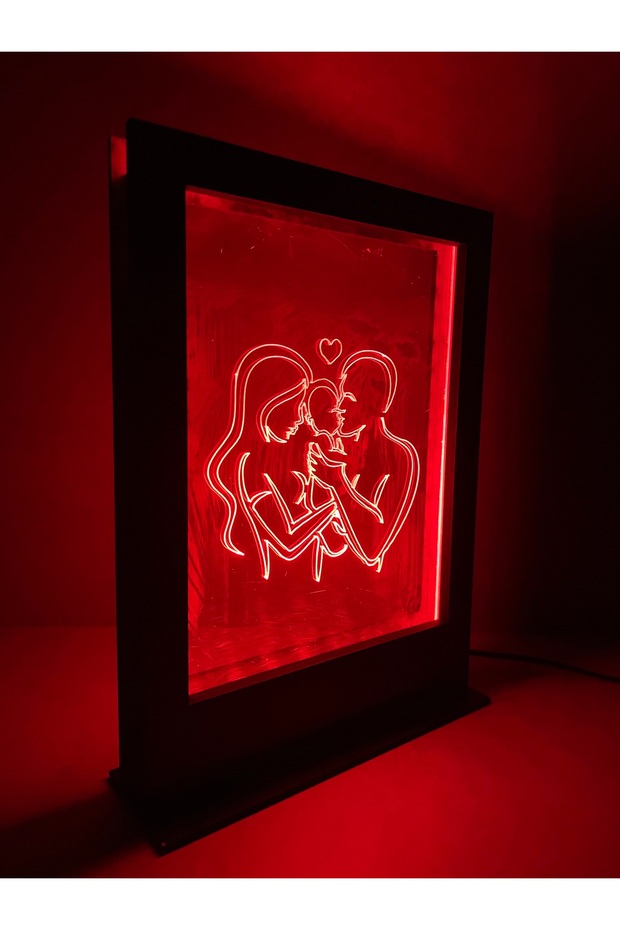 Masa Üstü Ledli Gece Lambası ve Aile Desenli Pleksi - 2
