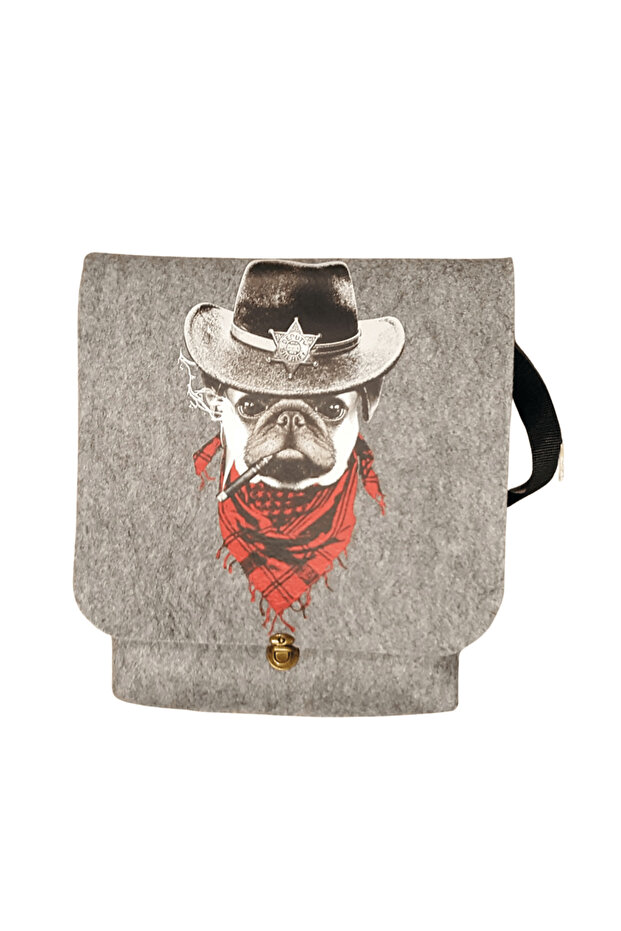Baskili Keçe Çanta - Pug - 1