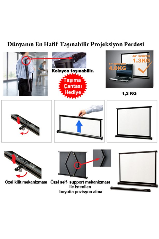 Mx-40 81x61 Cm Taşınabilir Portatif Masaüstü Projeksiyon Perdesi ( Çanta Dahil) - 5