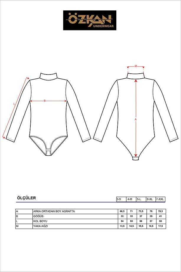 Özkan 0614 Kadın Penye Likralı Pamuklu Balıkçı Dik Yaka Uzun Kollu Kancalı Çıtçıtlı Örme Body - 6