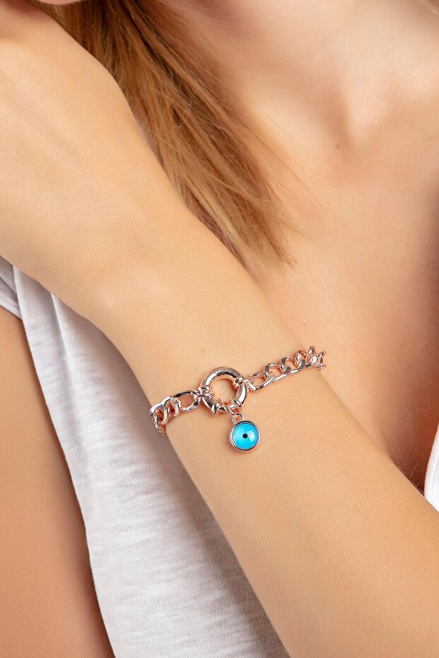 سوار عين الشر بسلسلة سميكة وردية - 1