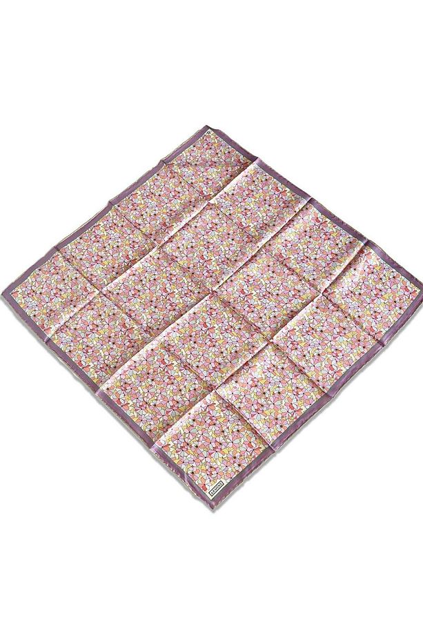 Lila Pembe Çiçek Desen Tivil İpek Eşarp 9173-01 - 1