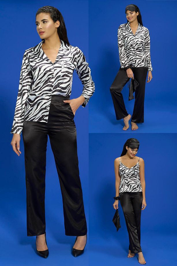 6'lı Zebra Hem Içerde Hem Dışarıda Siyah Pijama Takımı - 2