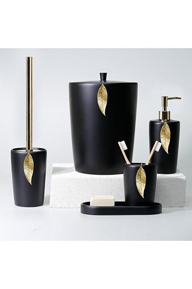 Leaf Banyo Seti Siyah altın - 1