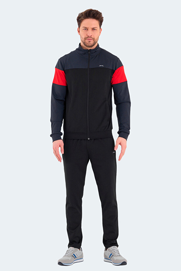 Ransu Men's Zippered Stand Collar Pocketed Dark Gray Tracksuit Set