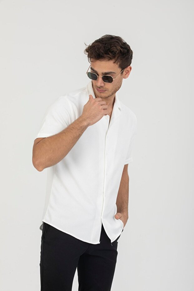 White Regular Fit Short Sleeve Men's Shirt - 2