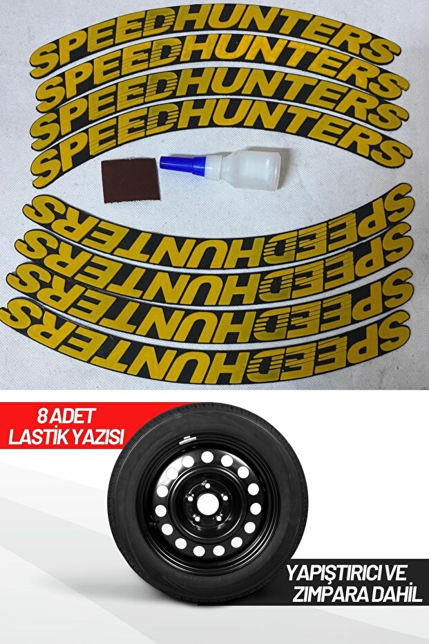 Speed Hunters Motorcycle And Automobile Vehicle 3d Auto Tire Lettering Sticker Rigging 8 Pieces Yellow