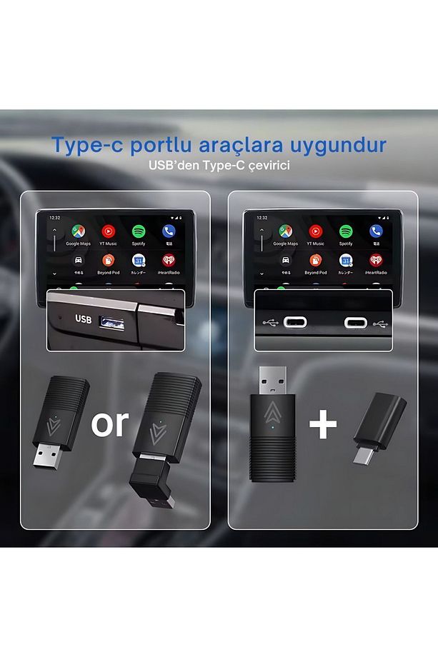 Yeni Tasarım Mini Kablosuz İOS ANDROİD UYUMLU Carplay Usb ve Type-c Uyumlu Araç Multimedya Adaptörü - 5