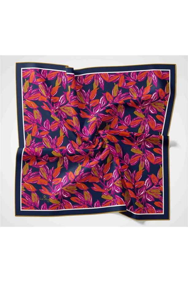 Fuşya-Lacivert Çiçek Desen Soft Eşarp 73055-17 - 1
