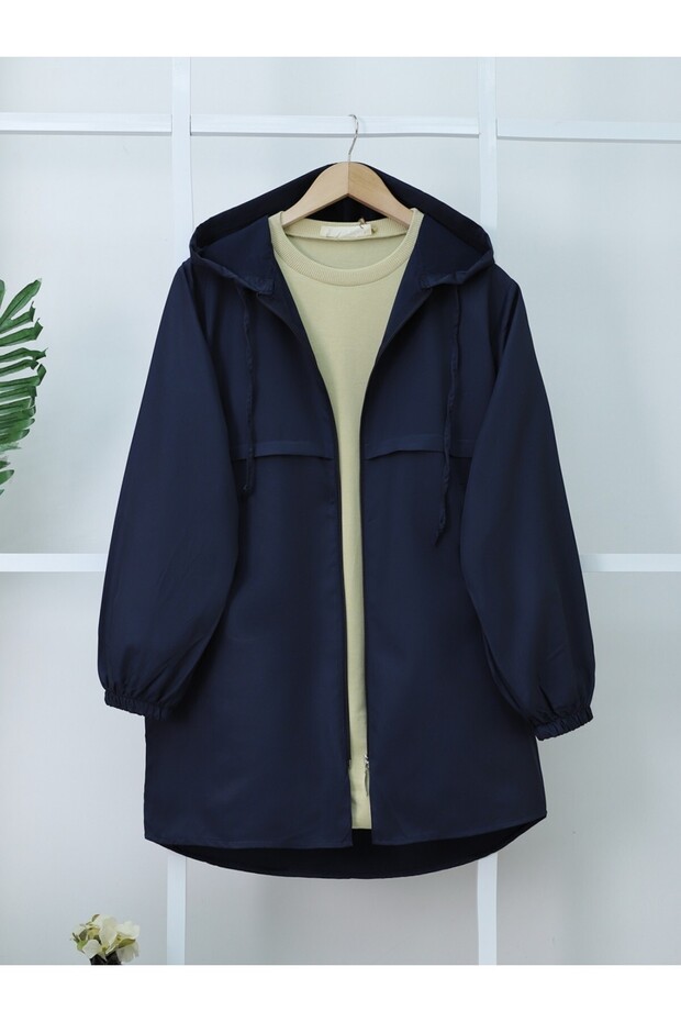 Araboy Raincoat Trench Coat - Zip and Hood - Navy