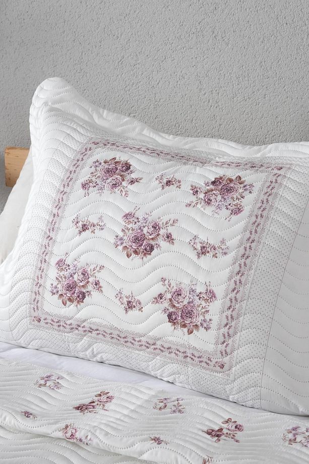 Flower Tek Kişilik Kapitone Yatak Örtüsü Takımı - Pembe - 2