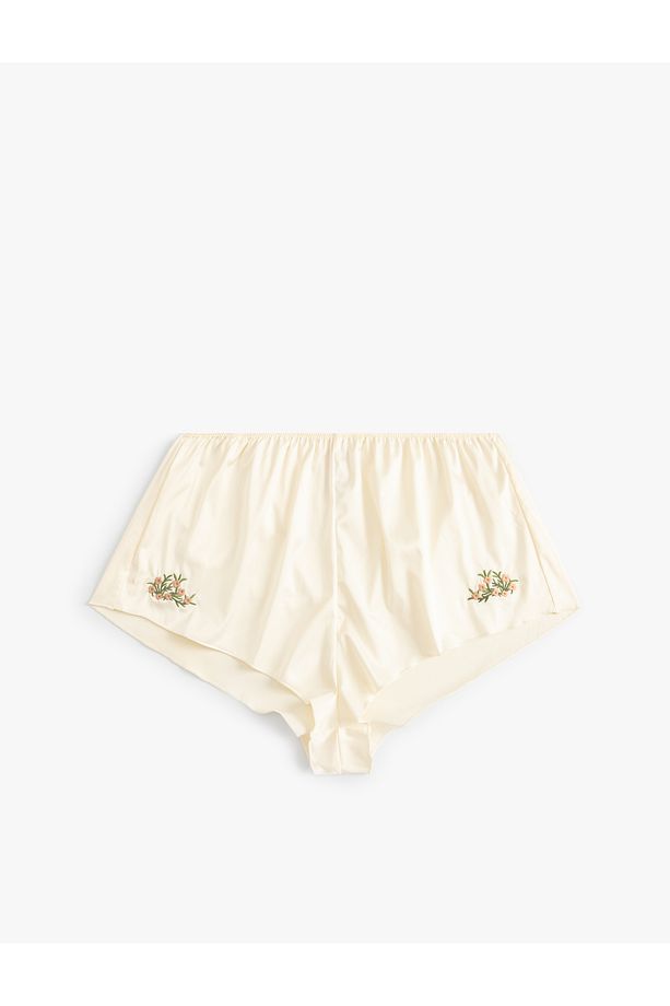 Çiçek İşlemeli Saten Şort Pijama Altı - 1