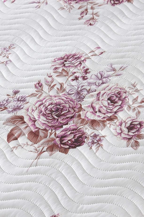 Flower Tek Kişilik Kapitone Yatak Örtüsü Takımı - Pembe - 3
