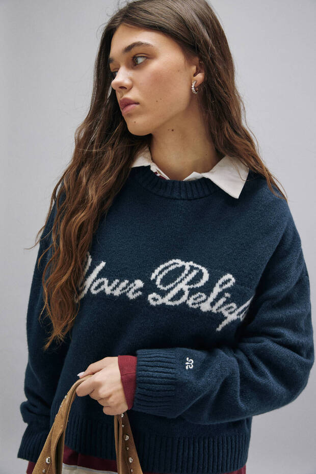 Knit jumper with slogan - 1