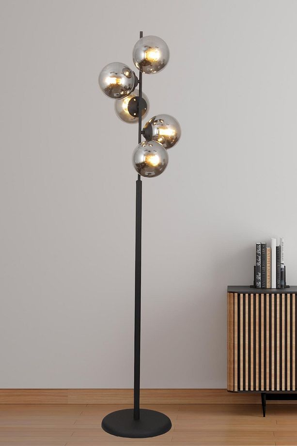 Missy 5 Li Siyah Lambader Füme Camlı Modern , Oturma Odası ,Yatak Odası , Salon Lambader - 2