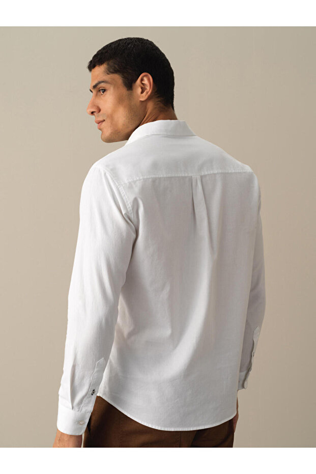 Erkek Beyaz Regular Fit Basic Gömlek - 5