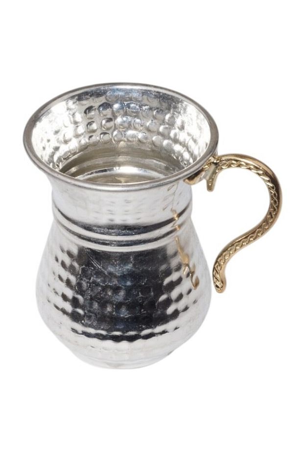 ( 2 ADET ) Bakır El Dövmesi Kulplu Ayran Su Meşrubat Bardağı 9.5 cm Gümüş Renk - 2