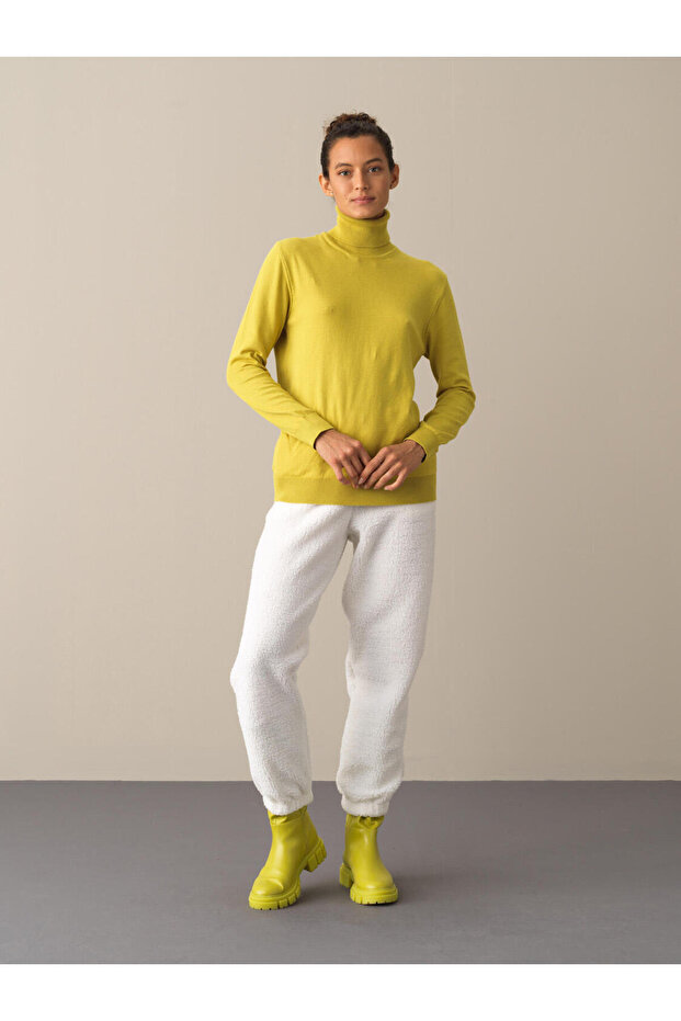 Kadın Sarı Regular Fit Basic Kazak - 2