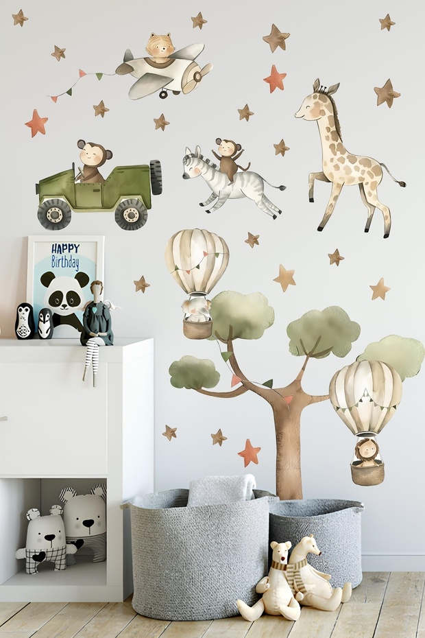 Cute Safari Animals Wall Sticker Kids Room Wall Decoration