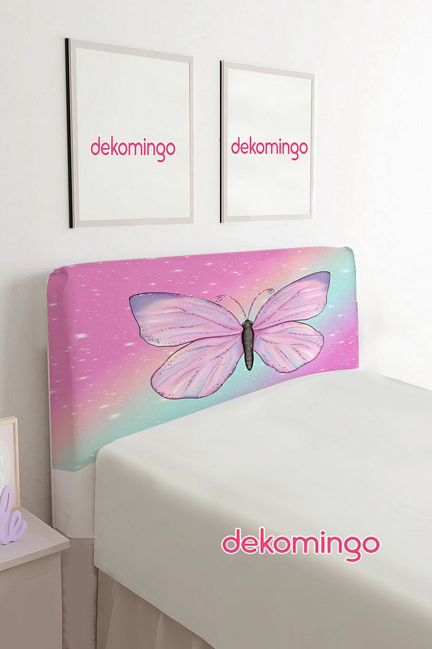 PEMBE KELEBEK DESENLİ BAZA BAŞLIK KILIFI ( TEK KİŞİLİK ) - 1