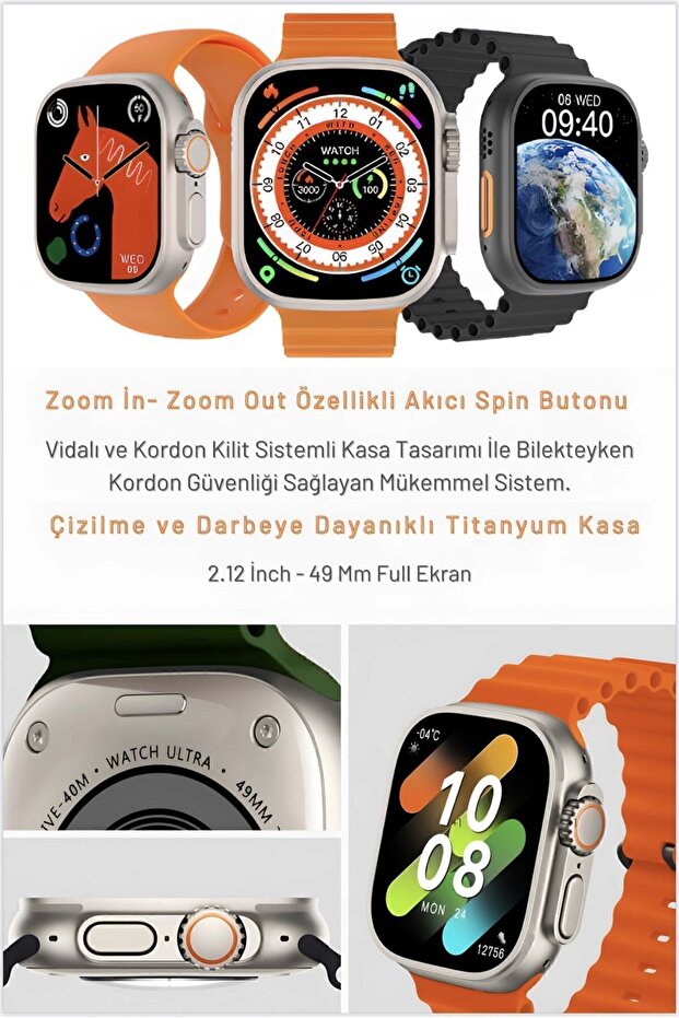 Akıllı Saat 7ın1 Watch9 7 Kordon Hediyeli Smart Watch 7 Kordonlu Bluetooth Bağlantılı Akıllı Saat - 7