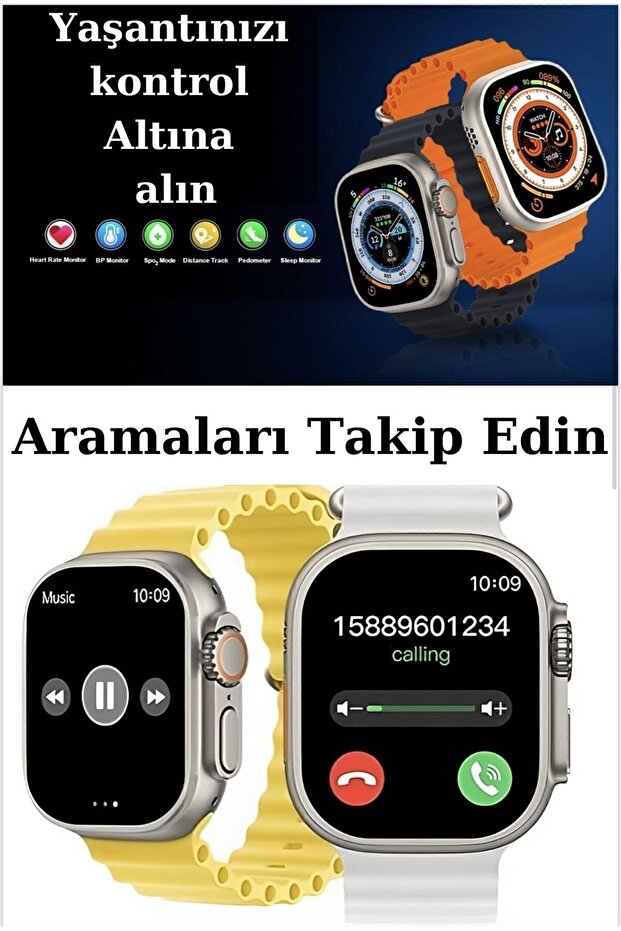 Akıllı Saat 7ın1 Watch9 7 Kordon Hediyeli Smart Watch 7 Kordonlu Bluetooth Bağlantılı Akıllı Saat - 4