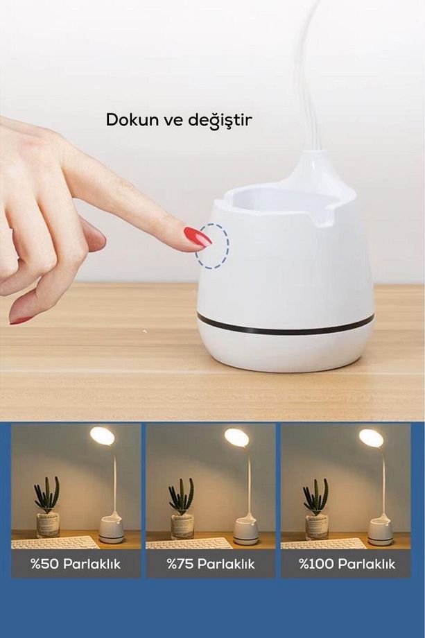 Kalemlik Ve Telefon Tutucu Tasarımlı Dokunmatik Masa Lambası - 3