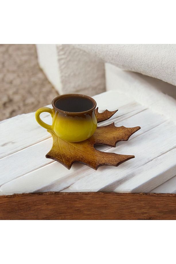 El Yapımı Çınar Yaprak Figürlü Çay ve Kahve Fincanı Seti, 1 Kişilik - 3