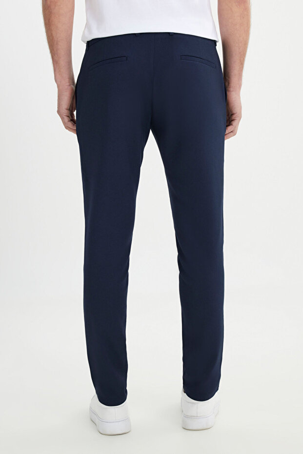 Erkek Lacivert Slim Fit İtalyan Kesim Yan Cepli Esnek Casual Pantolon - 6