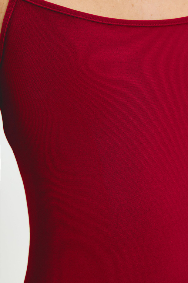 Kırmızı Maxi Bodycone/Vücuda Oturan Askılı Esnek Örme Elbise TWOSS23EL02435 - 14