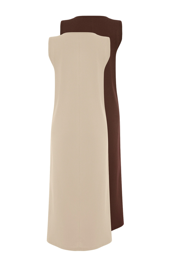 2-balení hnědé a béžové 100% bavlněné pletené šaty - TCTAW22UK0110 - 9