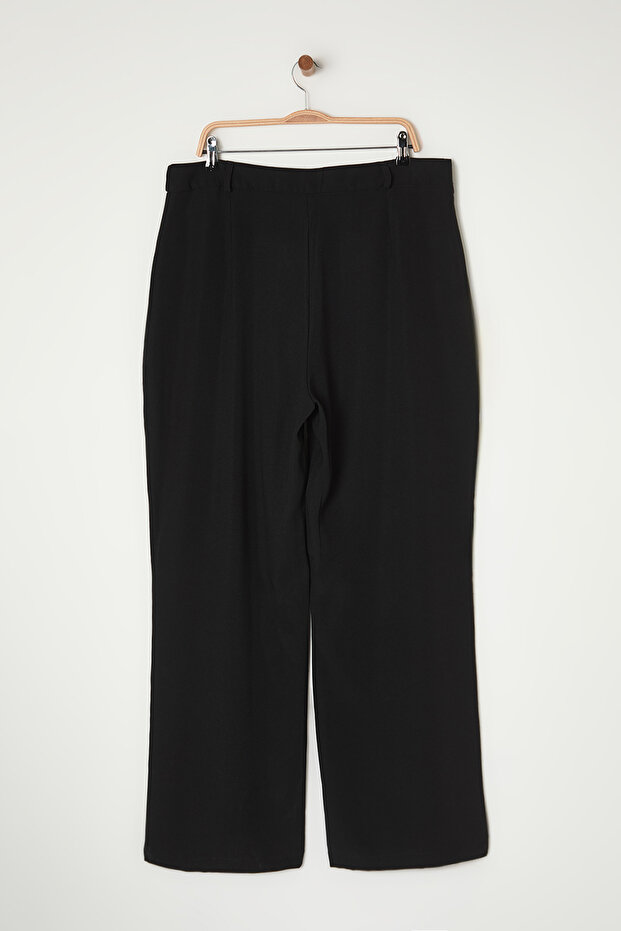 Černé dvojité plisované tkané kalhoty s vysokým pasem a širokými nohavicemi TBBSS25AR00021 - 15