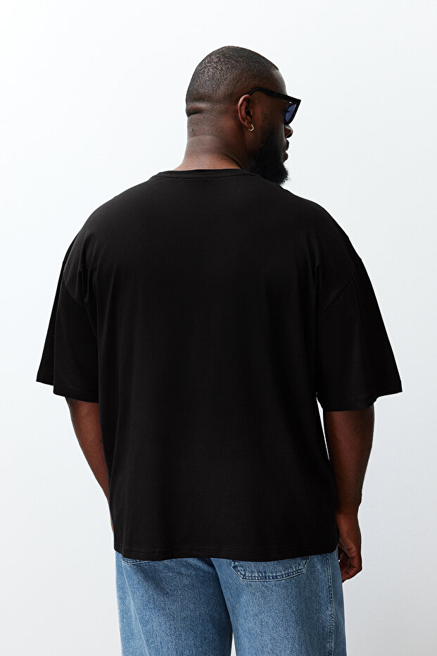 Büyük Beden Siyah Oversize/Geniş Kesim %100 Pamuklu T-Shirt TMNSS25BF00005 - 2