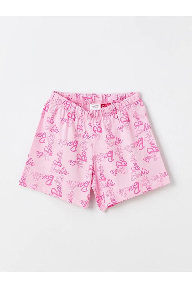 LCW Kids Crew Neck Printed Short Sleeve Girls' Pajamas Set with Shorts
