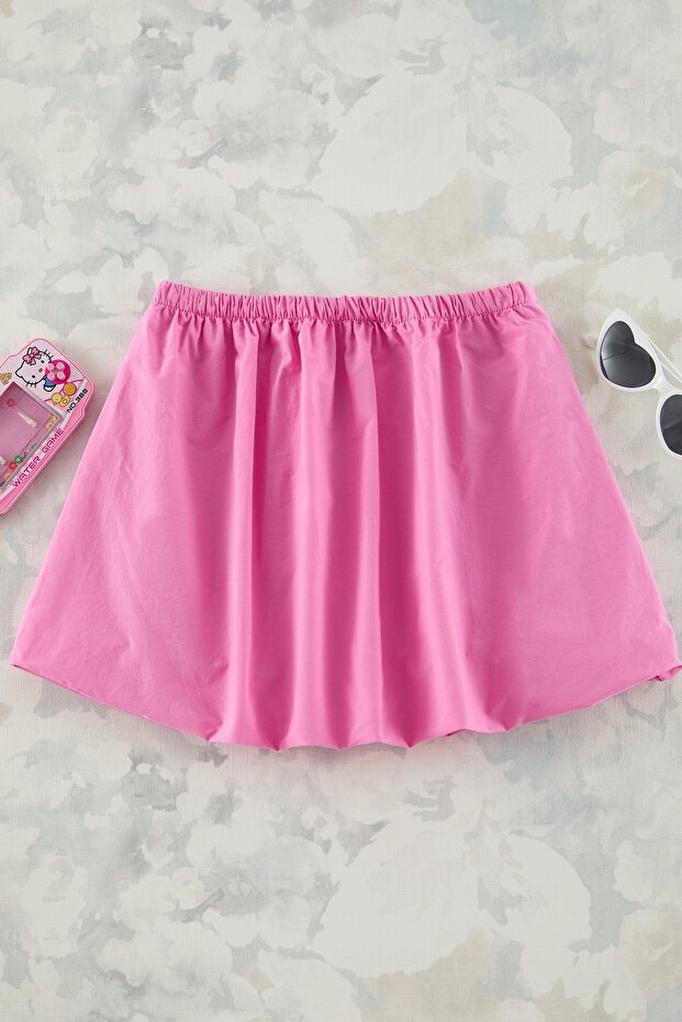 Pembe Kız Çocuk Mini Boy Beli Lastikli Dokuma Balon Fit Etek TKDSS25ET00002 - 4