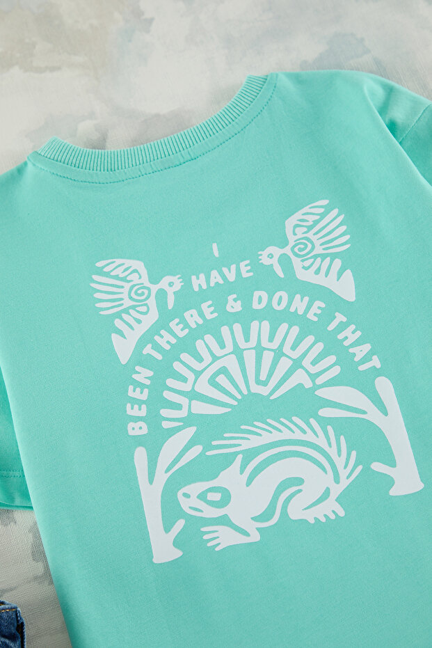 Mint Erkek Çocuk %100 Pamuk Sırt Baskılı Regular Kalıp Kısa Kol Örme T-Shirt TKDSS25TS00071 - 1