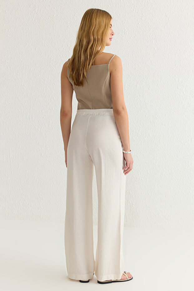 Bej Yumuşak Tuşeli Wide Leg/Geniş Paça Dokuma Pantolon TWOSS25PL00004 - 5