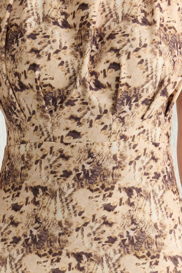 Çok Renkli Düz Vücudu Saran Büzgü / Drape Midi Dokuma Elbise TWOAW20EL0311 - 3
