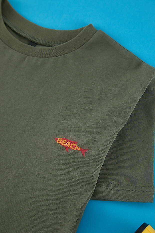 Haki Erkek Çocuk %100 Pamuk Sırt Baskılı Regular/Normal Kalıp Kısa Kol Örme T-Shirt TKDSS25TS00038 - 5