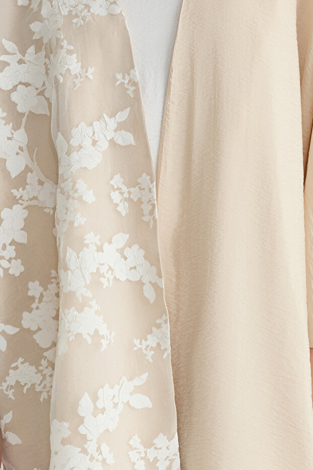 Taş Organze Detaylı Çiçekli Dokuma Kap & Ferace & Kimono TCTSS25KF00001 - 2