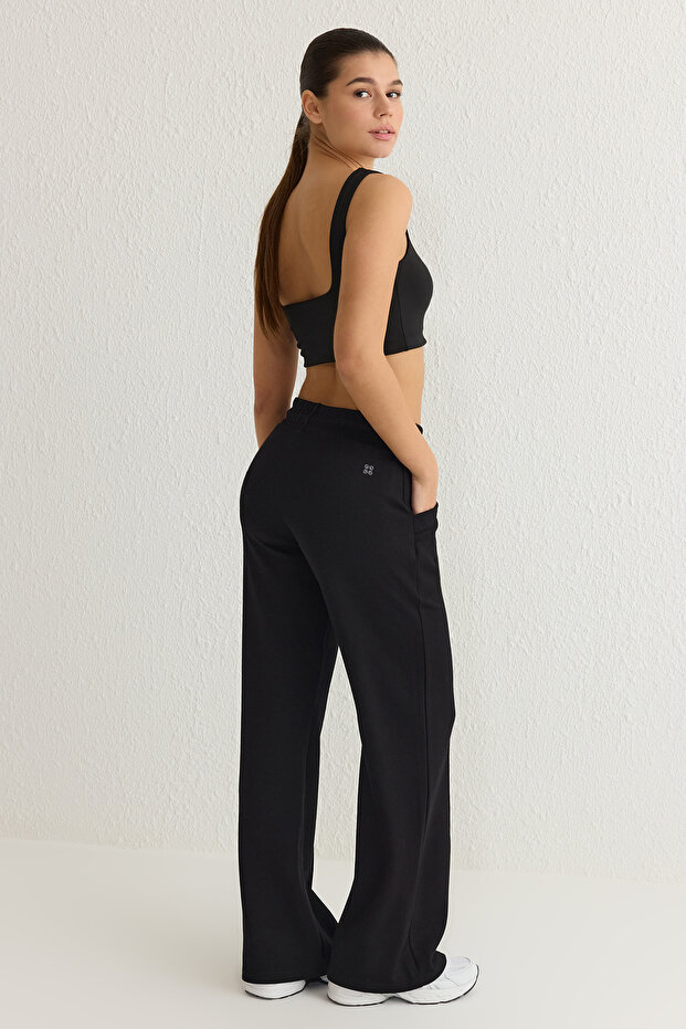 Siyah Soft Kumaş Cepli ve Reflektör Baskılı Spor Örme Eşofman Altı THMSS25EA00002 - 5