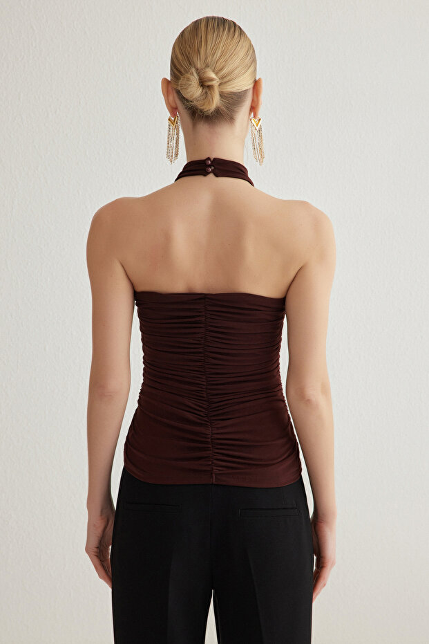 Kahverengi Drape Detaylı Örme Büstiyer TPRSS25BS00002 - 5