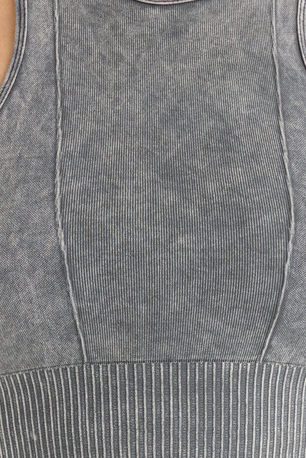 Antrasit Seamless/Dikişsiz Crop Yıkamalı Halter Yaka Örme Spor Üst/Bluz THMSS23SS00004 - 3