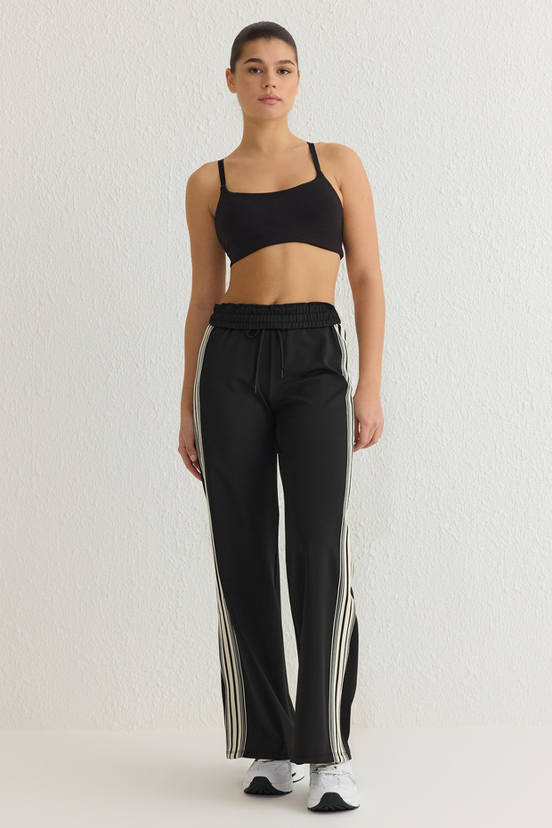 Siyah Çizgili Dalgıç/Scuba Kumaş Spor Örme Eşofman Altı THMSS25EA00006 - 2