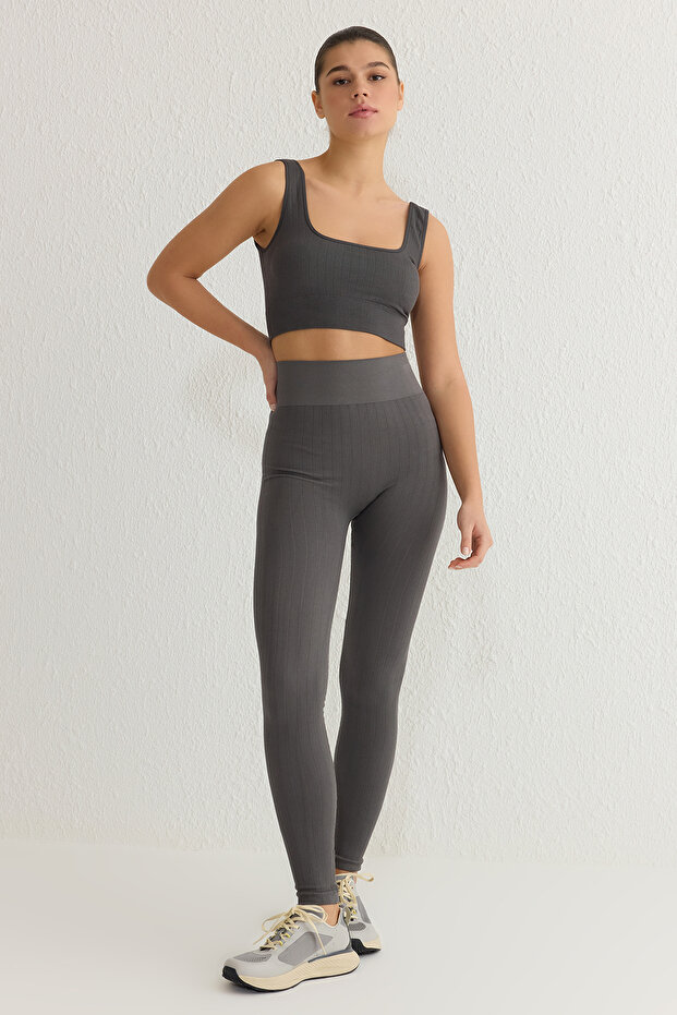 Koyu Antrasit Seamless/Dikişsiz Tam Boy Örme Spor Tayt THMSS25TY00000 - 1