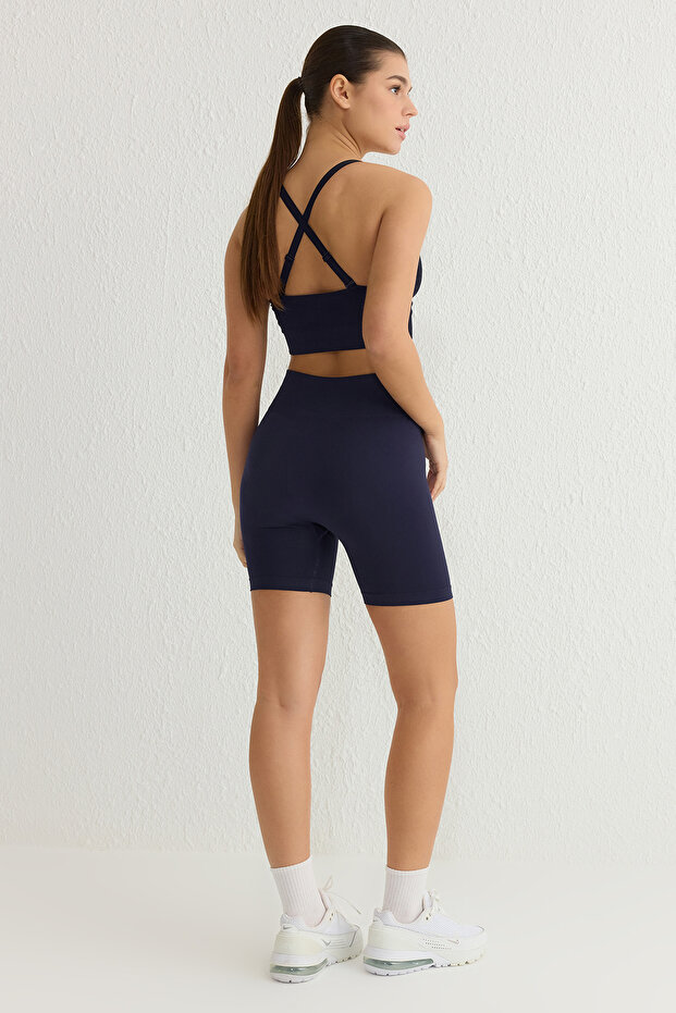 Siyah-Lacivert 2'li Paket Seamless/Dikişsiz Örme Spor Şort/Kısa Tayt THMSS25TY00002 - 6